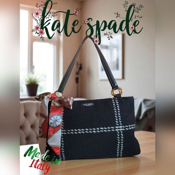 Kate Spade Tweed Black and White Women's Bag Made In ITALY EUC SUEDE INTERIOR - Picture 1 of 10